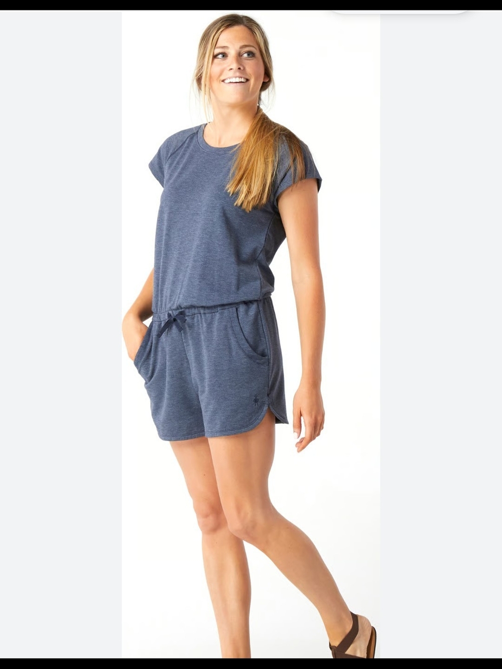 Smartwool Heathered Navy Blue Women's Short Sleeve Reset Romper Small